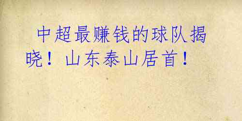中超最赚钱的球队揭晓!山东泰山居首!