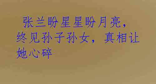 张兰盼星星盼月亮,终见孙子孙女,真相让她心碎