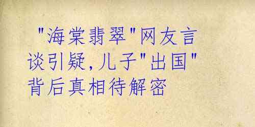 "海棠翡翠"网友言谈引疑,儿子"出国"背后真相待解密