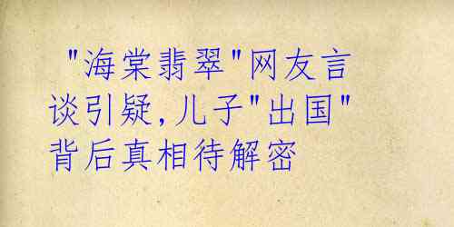  "海棠翡翠"网友言谈引疑,儿子"出国"背后真相待解密 