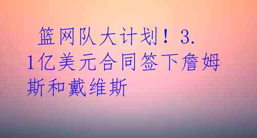 篮网队大计划！3.1亿美元合同签下詹姆斯和戴维斯