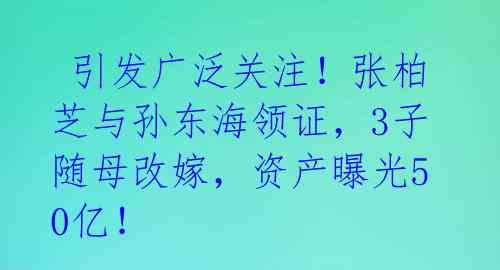  引发广泛关注！张柏芝与孙东海领证，3子随母改嫁，资产曝光50亿！ 