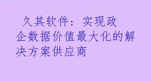 久其软件: 实现政企数据价值最大化的解决方案供应商