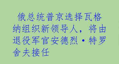 俄总统普京选择瓦格纳组织新领导人,将由退役军官安德烈·特罗舍夫接任