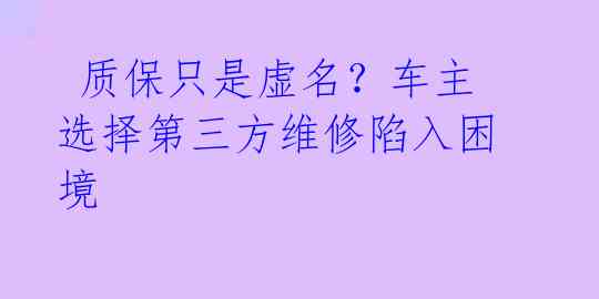 质保只是虚名?车主选择第三方维修陷入困境