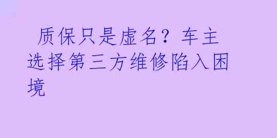  质保只是虚名？车主选择第三方维修陷入困境 