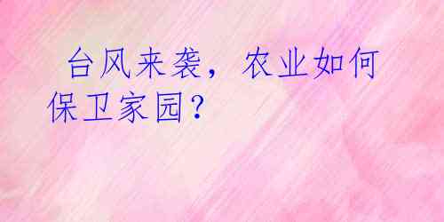 台风来袭,农业如何保卫家园?