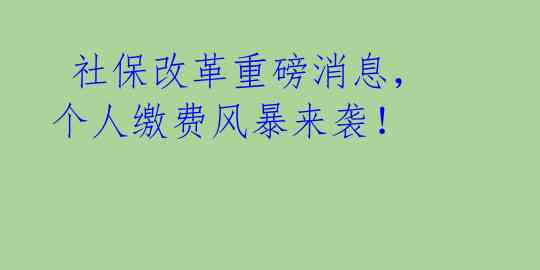  社保改革重磅消息，个人缴费风暴来袭！ 