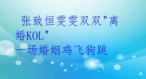 张致恒雯雯双双"离婚KOL" 一场婚姻鸡飞狗跳
