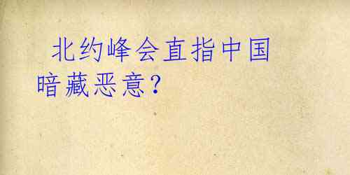 北约峰会直指中国 暗藏恶意?