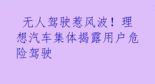 无人驾驶惹风波!理想汽车集体揭露用户危险驾驶