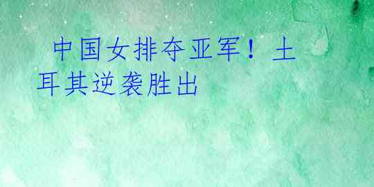 中国女排夺亚军!土耳其逆袭胜出