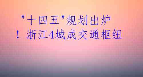  "十四五"规划出炉！浙江4城成交通枢纽 