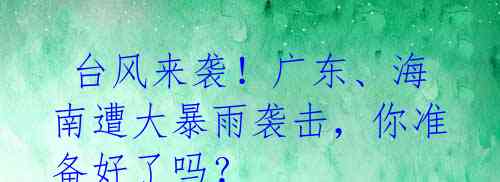 台风来袭!广东、海南遭大暴雨袭击,你准备好了吗?