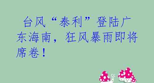 台风“泰利”登陆广东海南,狂风暴雨即将席卷!