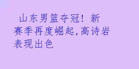 山东男篮夺冠! 新赛季再度崛起,高诗岩表现出色