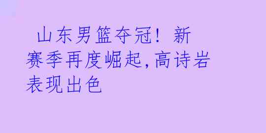  山东男篮夺冠! 新赛季再度崛起,高诗岩表现出色 