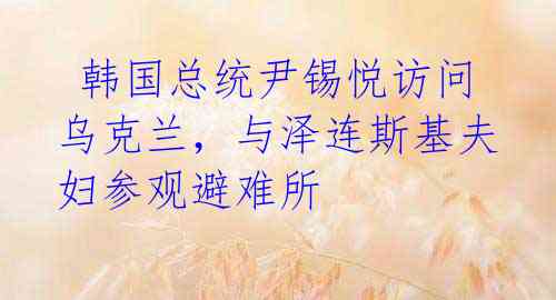 韩国总统尹锡悦访问乌克兰,与泽连斯基夫妇参观避难所