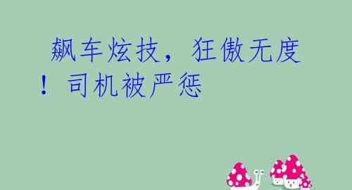 飙车炫技,狂傲无度!司机被严惩