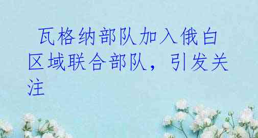瓦格纳部队加入俄白区域联合部队,引发关注