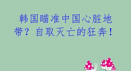  韩国瞄准中国心脏地带？自取灭亡的狂奔！ 