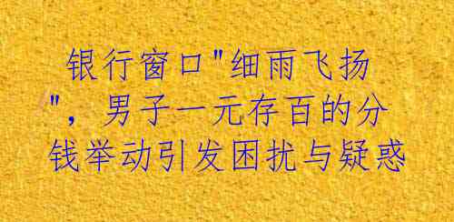 银行窗口"细雨飞扬",男子一元存百的分钱举动引发困扰与疑惑