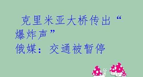  克里米亚大桥传出“爆炸声” 俄媒：交通被暂停