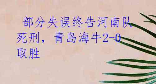 部分失误终告河南队死刑,青岛海牛2-0取胜