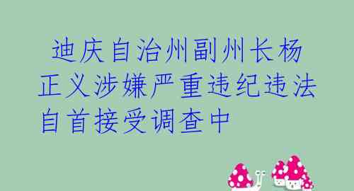 迪庆自治州副州长杨正义涉嫌严重违纪违法 自首接受调查中