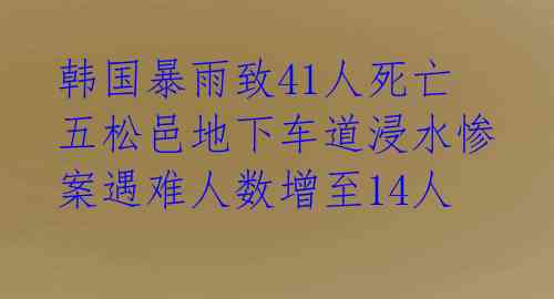  韩国暴雨致41人死亡 五松邑地下车道浸水惨案遇难人数增至14人 