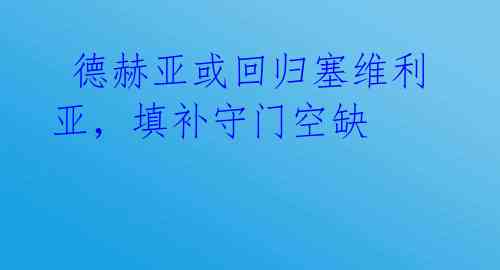  德赫亚或回归塞维利亚，填补守门空缺 