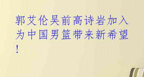 郭艾伦吴前高诗岩加入 为中国男篮带来新希望!