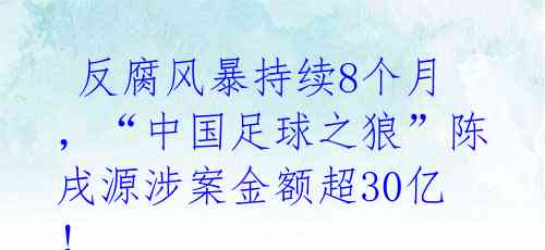  反腐风暴持续8个月，“中国足球之狼”陈戌源涉案金额超30亿！ 