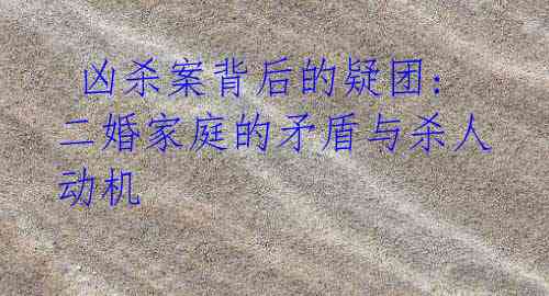 凶杀案背后的疑团: 二婚家庭的矛盾与杀人动机