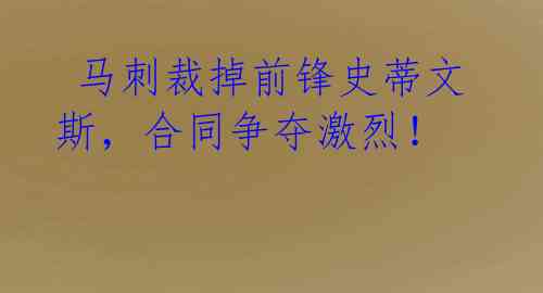 马刺裁掉前锋史蒂文斯,合同争夺激烈!