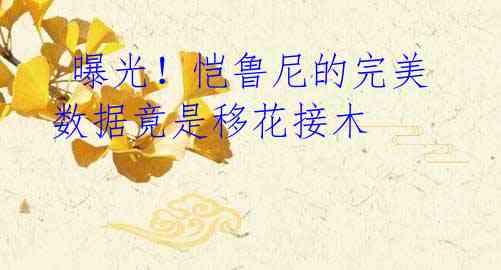 曝光!恺鲁尼的完美数据竟是移花接木
