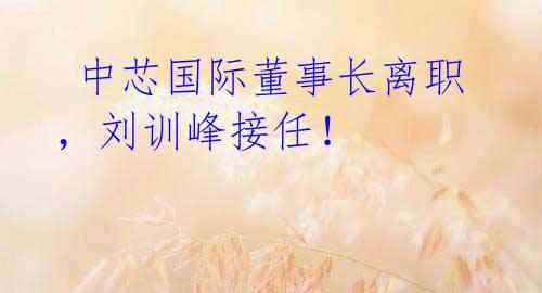 中芯国际董事长离职,刘训峰接任!