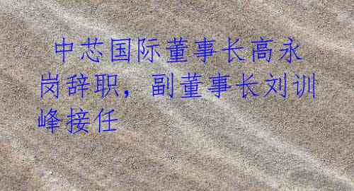 中芯国际董事长高永岗辞职,副董事长刘训峰接任