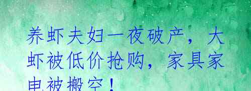 养虾夫妇一夜破产,大虾被低价抢购,家具家电被搬空!