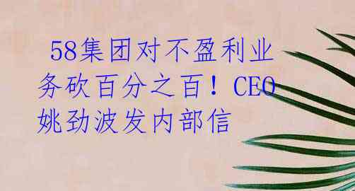  58集团对不盈利业务砍百分之百！CEO姚劲波发内部信 