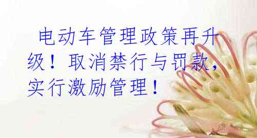电动车管理政策再升级!取消禁行与罚款,实行激励管理!
