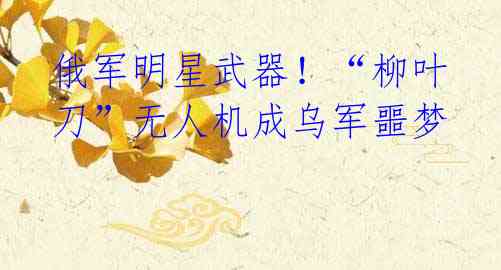 俄军明星武器!“柳叶刀”无人机成乌军噩梦