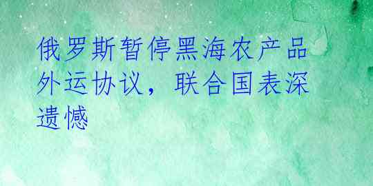 俄罗斯暂停黑海农产品外运协议,联合国表深遗憾