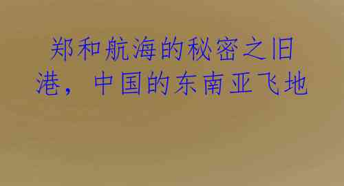 郑和航海的秘密之旧港,中国的东南亚飞地