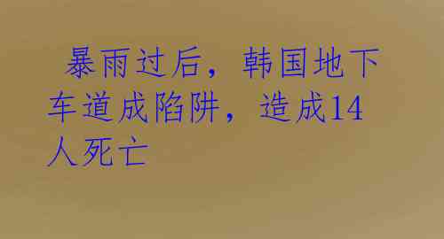 暴雨过后,韩国地下车道成陷阱,造成14人死亡