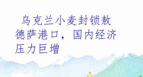 乌克兰小麦封锁敖德萨港口,国内经济压力巨增