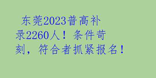  东莞2023普高补录2260人！条件苛刻，符合者抓紧报名！ 