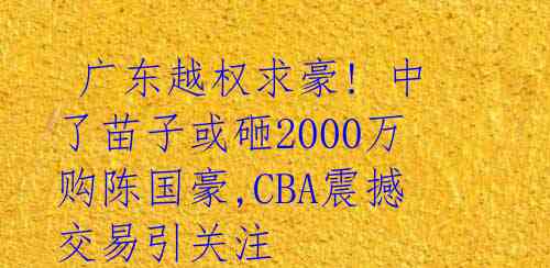 广东越权求豪! 中了苗子或砸2000万购陈国豪,CBA震撼交易引关注