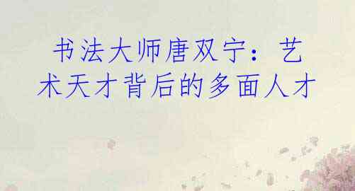 书法大师唐双宁:艺术天才背后的多面人才