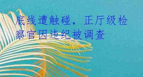 底线遭触碰,正厅级检察官因违纪被调查